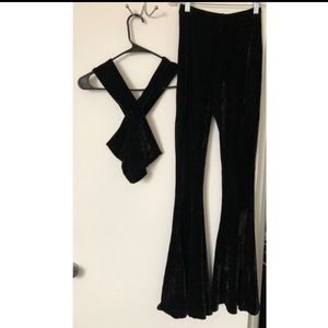 Velvet Cropped Top and Bell Bottom Pant Set